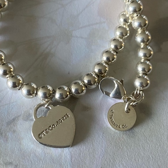 “Return to Tiffany & Co” Round Sterling Silver Beaded Bracelet With Heart Tag!!! - Picture 13 of 17